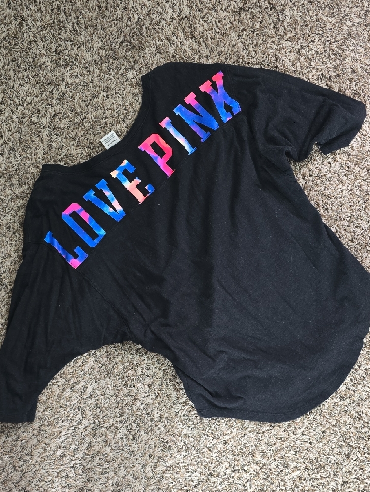 Pink Victoria's Secret Black V-Neck Sweater With White Dog Logo